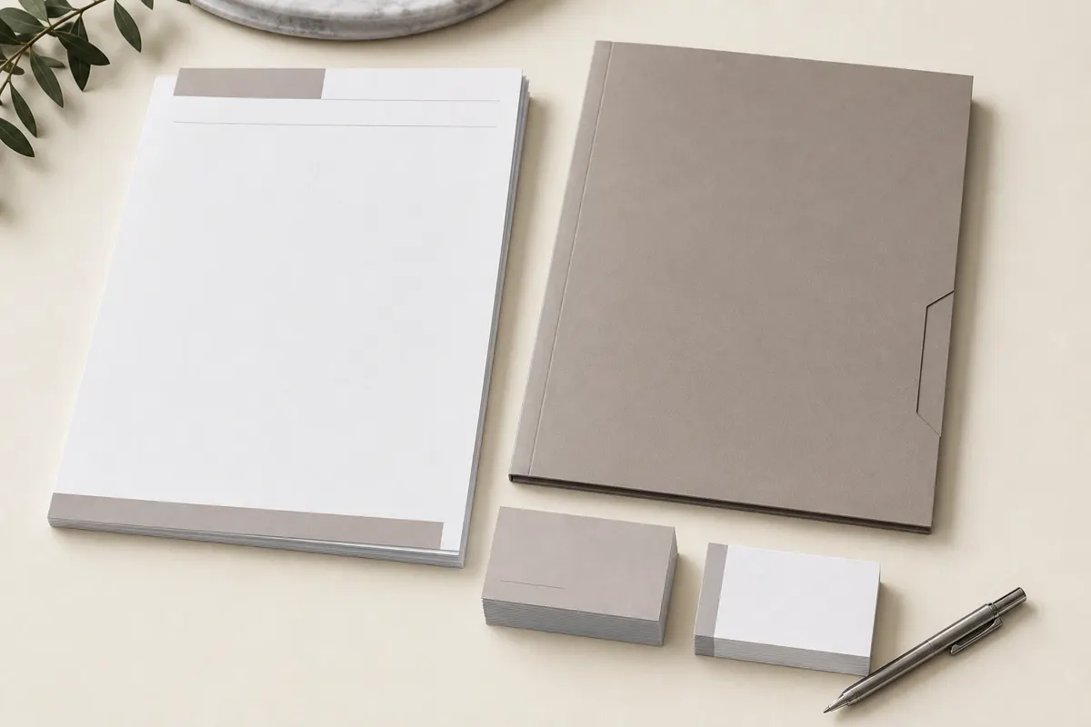 Material corporativo: tarjetas, papelería y carpetas